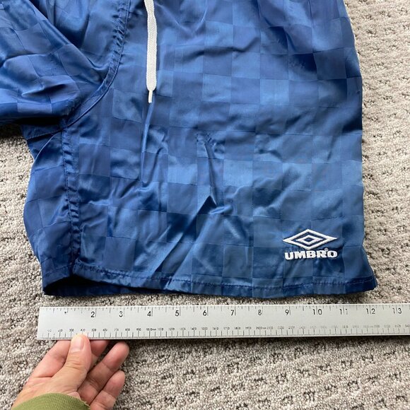 Vintage 90s Umbro Soccer Shorts Men Medium M Navy Blue Checkered Athletic 1990s - Picture 11 of 11